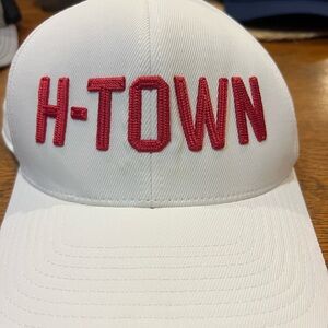 Harbourtown….H-TOWN Embroidered Baseball Cap - White with Red Lettering